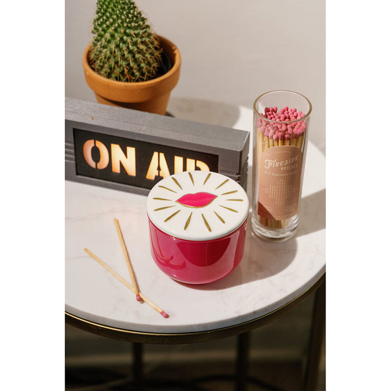 Charmed 8 oz Glass Candle with Embossed Lid (Lips): Smoked Cherry