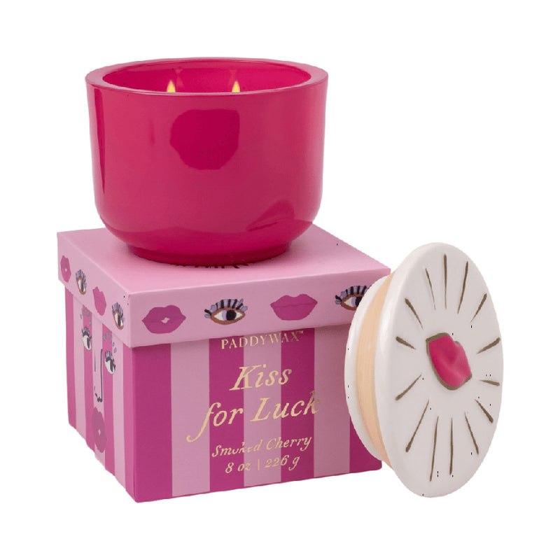 Charmed 8 oz Glass Candle with Embossed Lid (Lips): Smoked Cherry