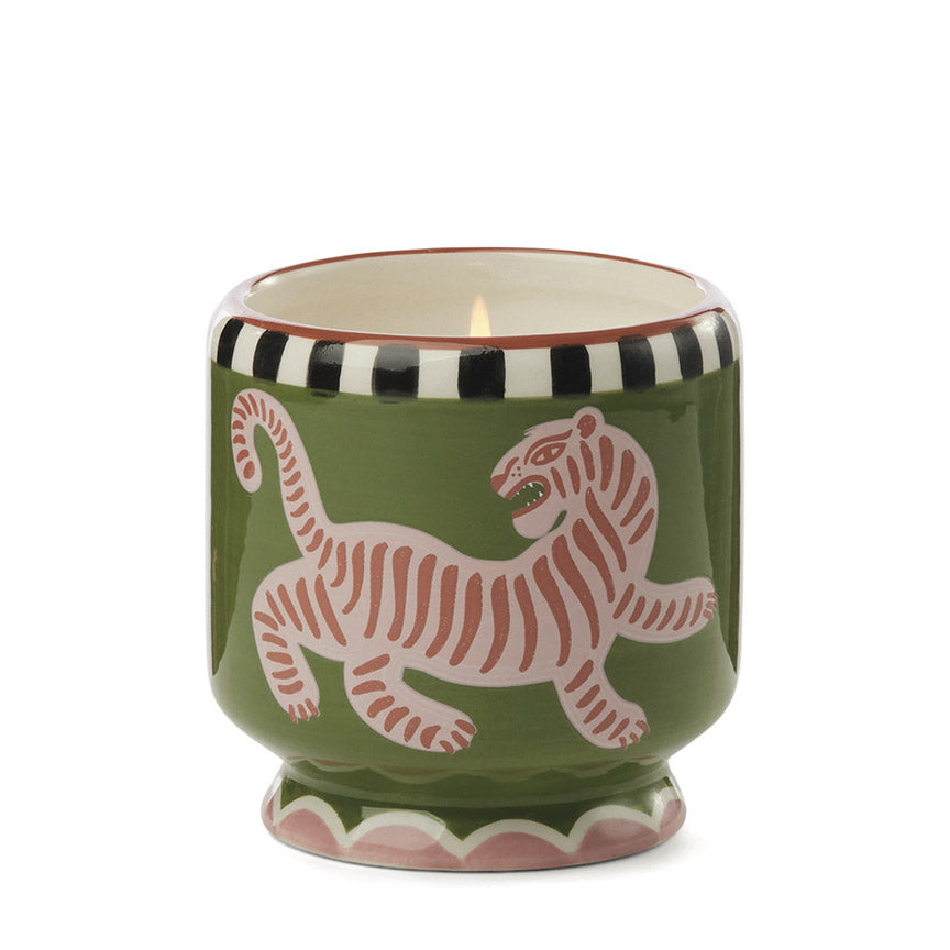 A Dopo 8 oz. Handpainted (Tiger) Ceramic Candle: Black Cedar + Fig