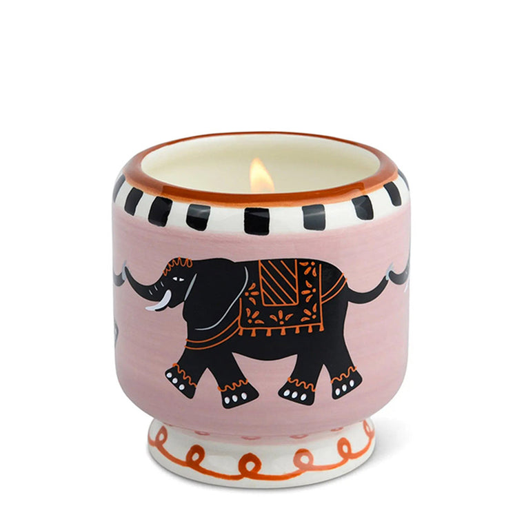 A Dopo 8 oz. Handpainted (Elephant) Ceramic Candle: Tobacco Vanilla