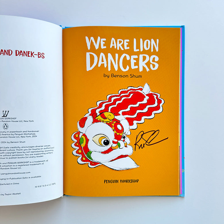Inside cover page of "We Are Lion Dancers" showing Benson Shum&