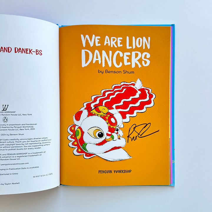 Inside cover page of "We Are Lion Dancers" showing Benson Shum&