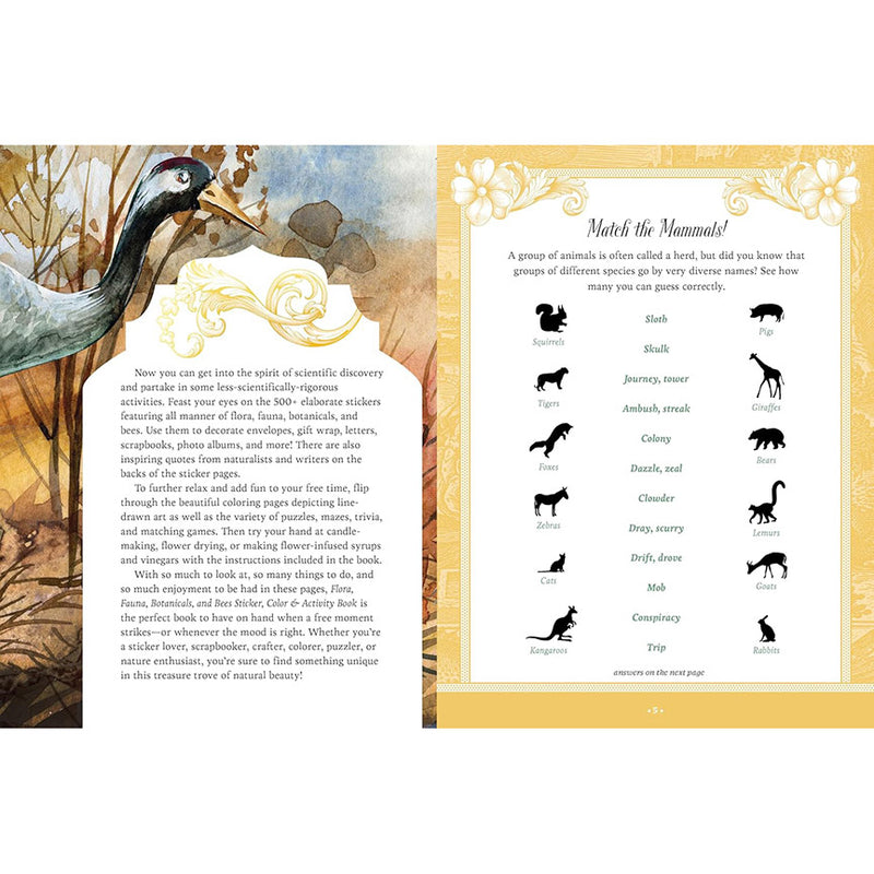 Flora, Fauna, Botanicals, and Bees: Sticker, Color & Activity Book
