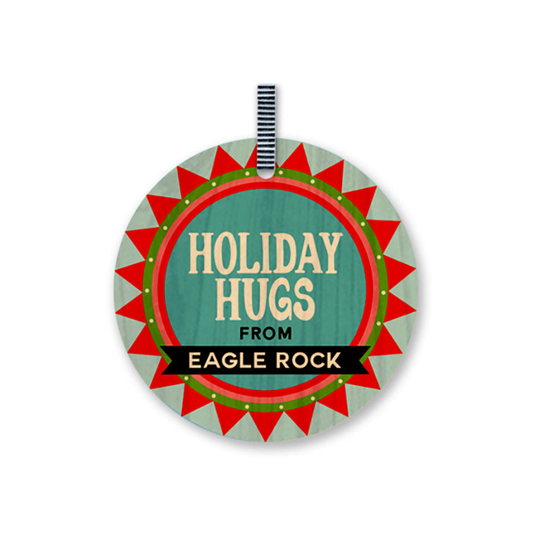 Holiday Hugs Marquee (Eagle Rock) Wood Ornament