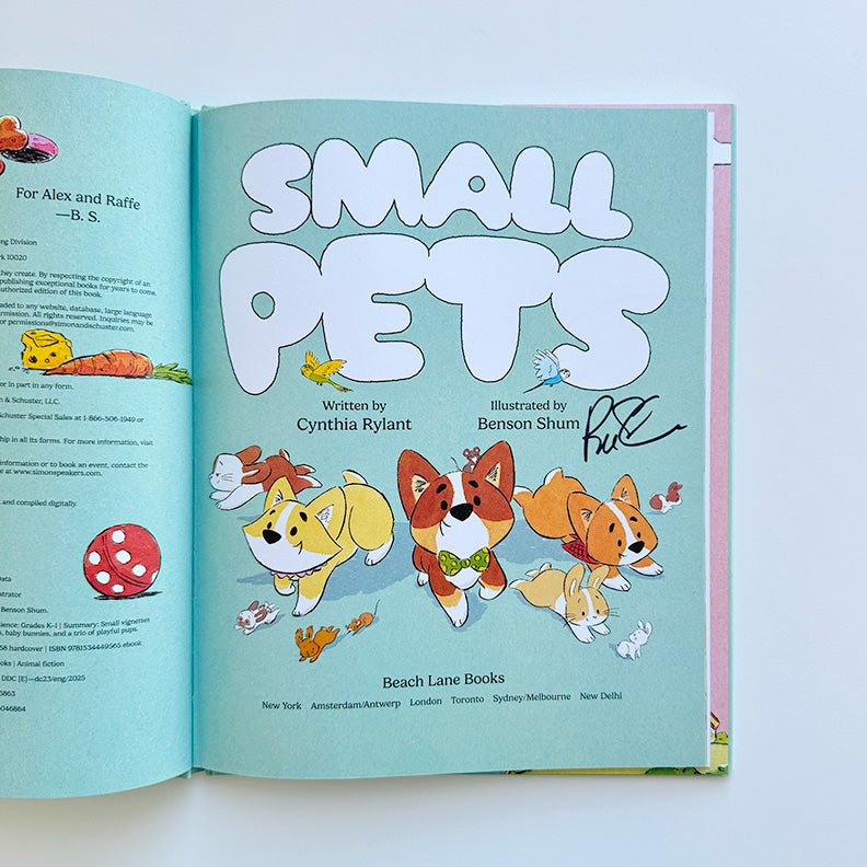 Inside cover page of "Small Pets" showing Benson Shum signature. 