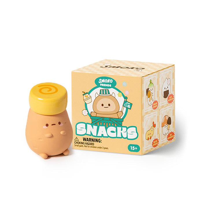 A small cartoon potato snack figure next to its illustrated retail box labeled &