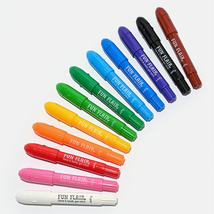Fun Flair Non-Toxic Face & Body Color Gel Sticks (Set of 12)