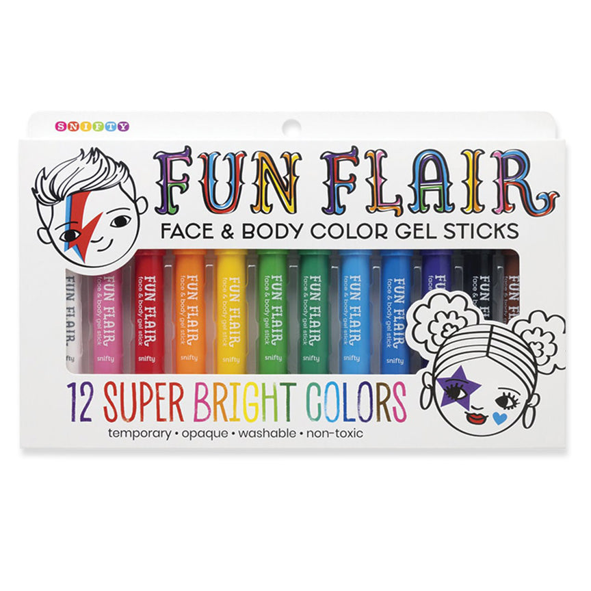 Fun Flair Non-Toxic Face & Body Color Gel Sticks (Set of 12)