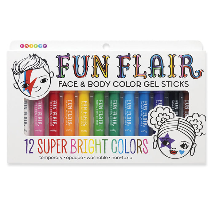 Fun Flair Non-Toxic Face & Body Color Gel Sticks (Set of 12)
