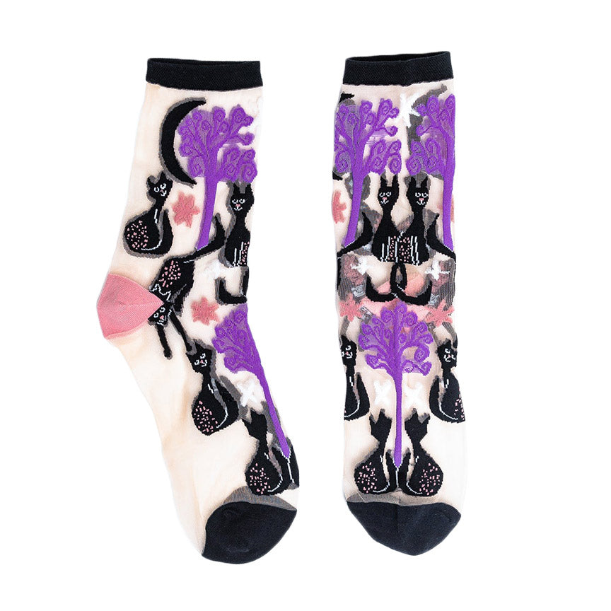 Noctournal Cats Sheer Crew Sock