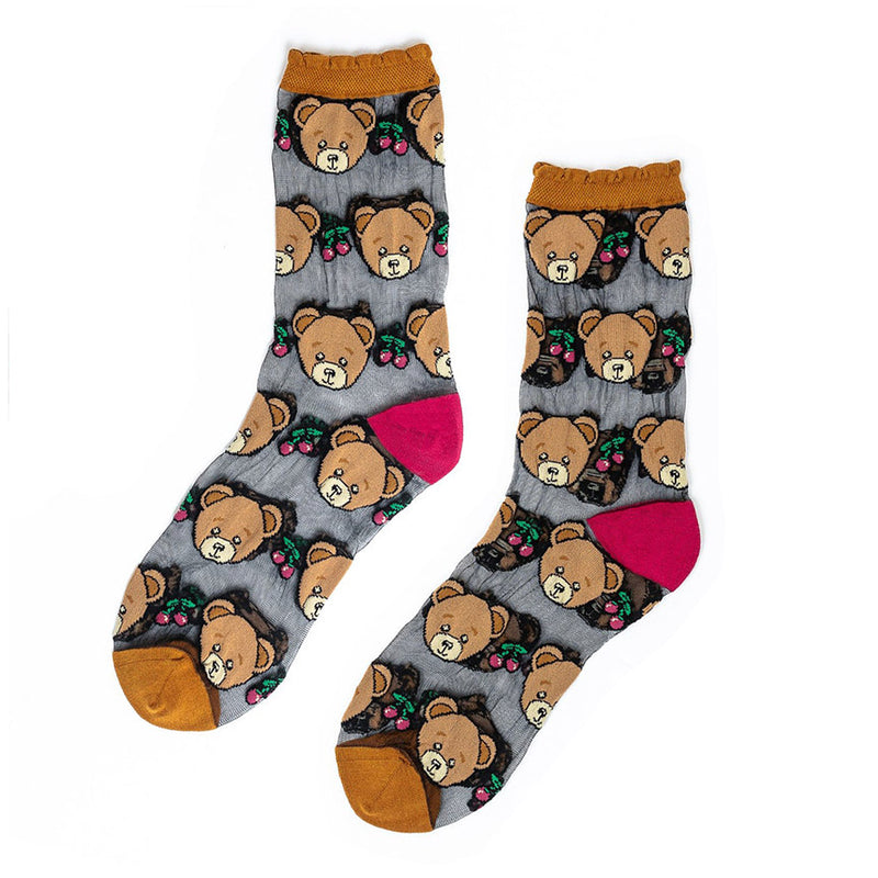 Teddy Bear Ruffle Sheer Crew Sock