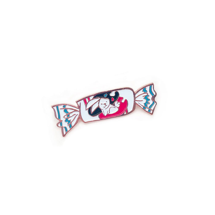 White Rabbit Candy Enamel Pin by Genevieve Santos from Leanna Lin's Wonderland