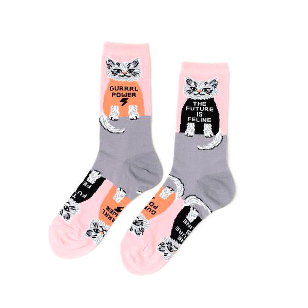 Future is Feline Small Crew Socks