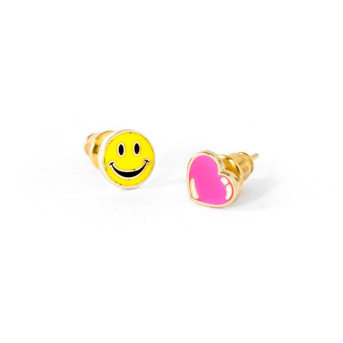 Happy Face &amp; Heart Earrings by Yellow Owl Workshop from Leanna Lin&