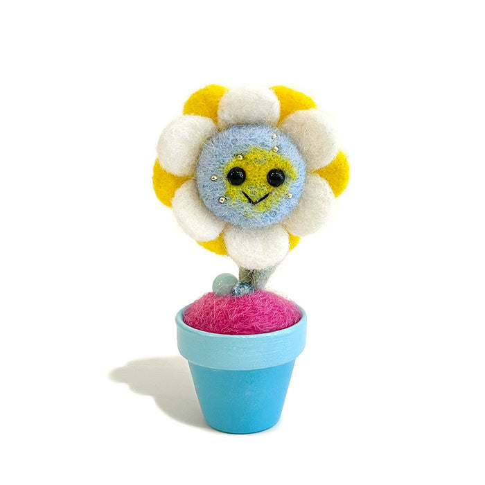 Aluminum Bunny: Assorted Needle Felted Potted Flowers