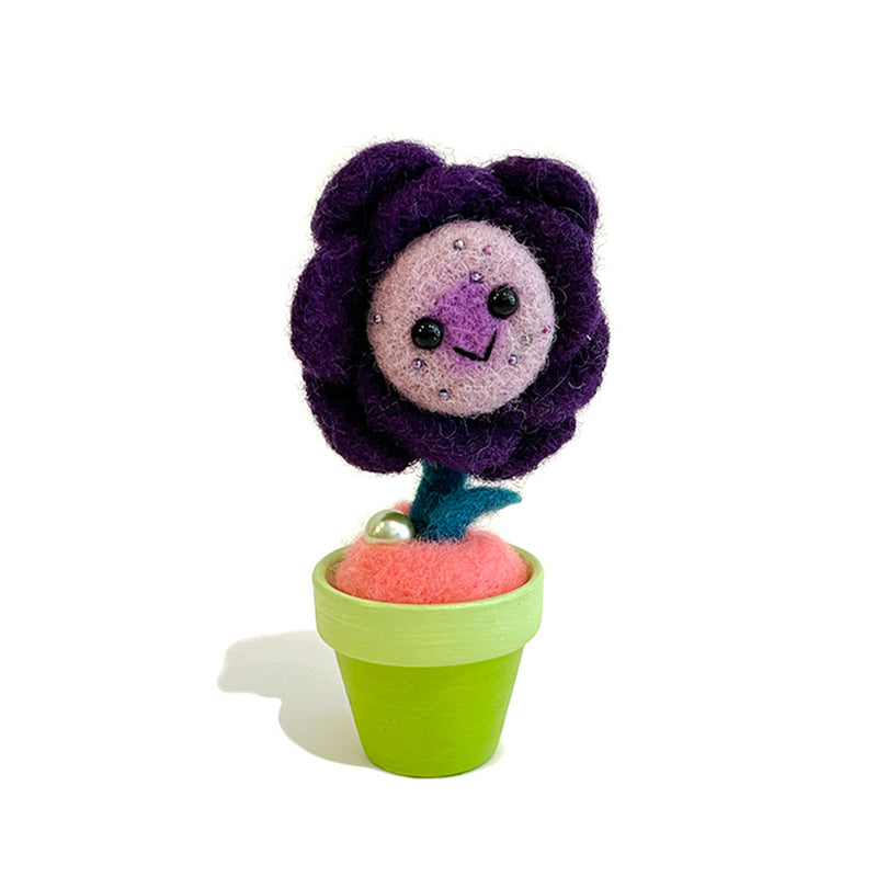 Aluminum Bunny: Assorted Needle Felted Potted Flowers