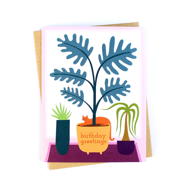 Indoor Cat & Plants Birthday Card