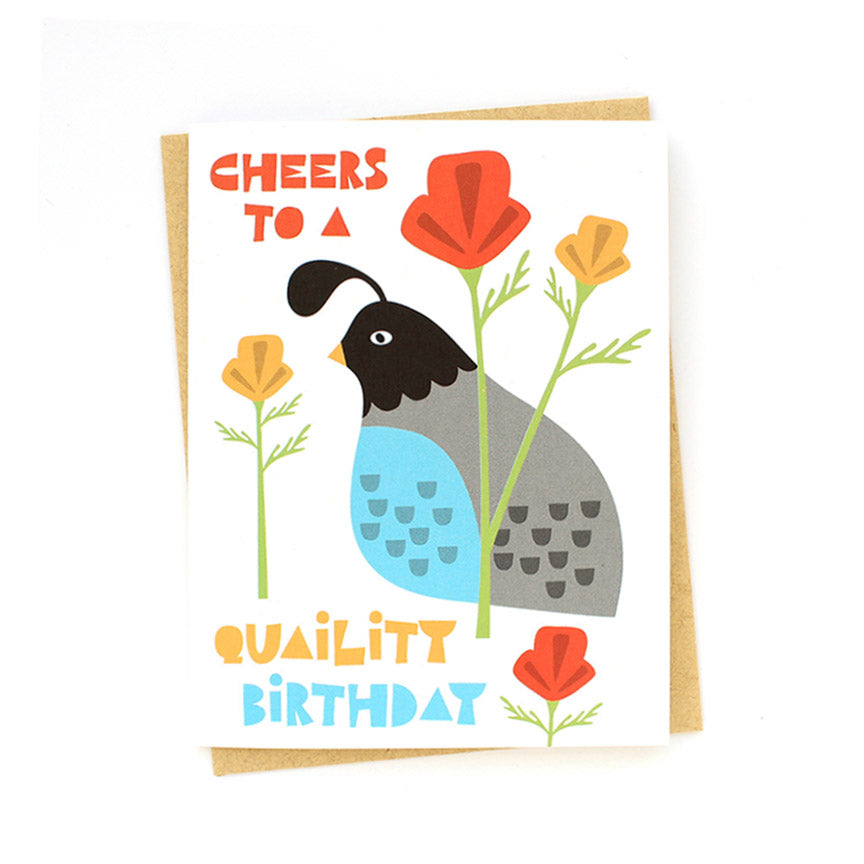 California Quail & Poppies Birthday Card