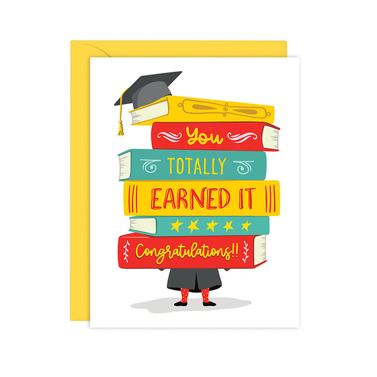 You Totally Earned It! Book Pile Grad Card