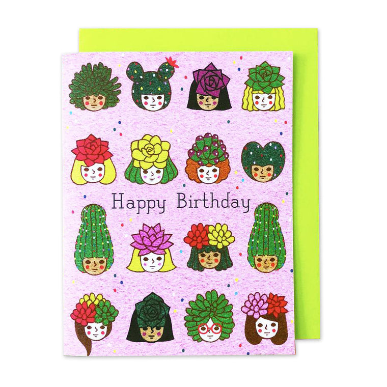 Happy Bday Succulent Girls Card
