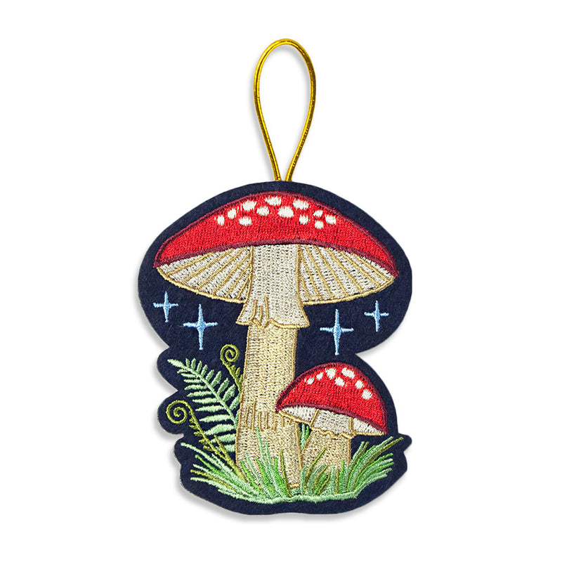 Mushroom Fern Embroidered Ornament