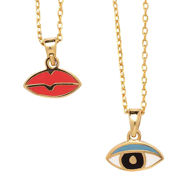 Eye + Lip Double Sided Pendant Necklace