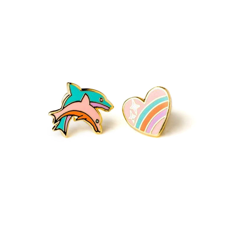 Heart & Dolphin Earrings