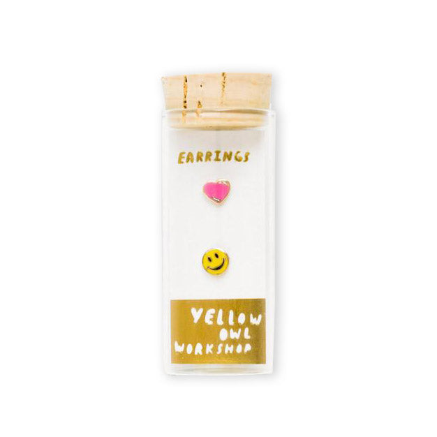 Happy Face &amp; Heart Earrings by Yellow Owl Workshop from Leanna Lin&